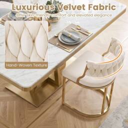 Costway 2PCS Velvet Dining Chairs Modern Woven Upholstered Accent Chairs in White - thumbnail 6