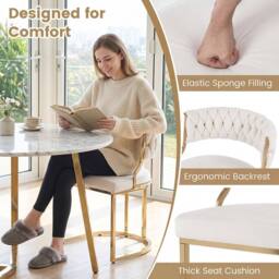 Costway 2PCS Velvet Dining Chairs Modern Woven Upholstered Accent Chairs in White - thumbnail 8