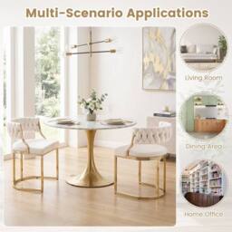 Costway 2PCS Velvet Dining Chairs Modern Woven Upholstered Accent Chairs in White - thumbnail 5