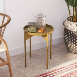 CALICOSY End Table With Round Metal Top, 57 Cm High - COLE in Gold - thumbnail 3