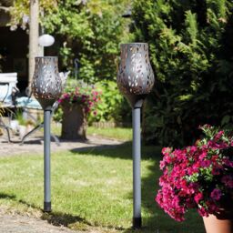 mysmartbuy Battery Powered Grey Metal Tulip Torch - Weatherproof Outdoor Garden Flame Effect LED Stake Light with Remote - H91.5 x 15cm - thumbnail 3