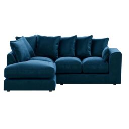 Furnishings For Less UK Brooklyn Plush Velvet 3 to 4 Seater L Shaped Corner Sofa Left Hand Facing in Blue - thumbnail 2