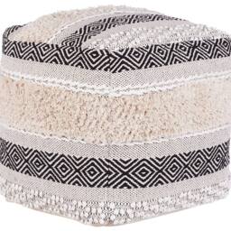 Wyld and Coco Cotton Pouffe - Light Beige Geometric Boho Square Ottoman - thumbnail 2