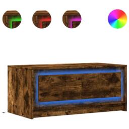 Berkfield Home Durable Coffee Table with LED Lights Smoked Oak Engineered Wood in Brown - thumbnail 3