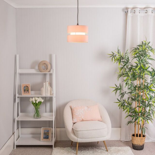 ValueLights Sophia Pair of Two Small 26cm Easy Fit Ceiling Lamp Shades with Bulbs in Dusty Pink - Size: 10 inches - image 1