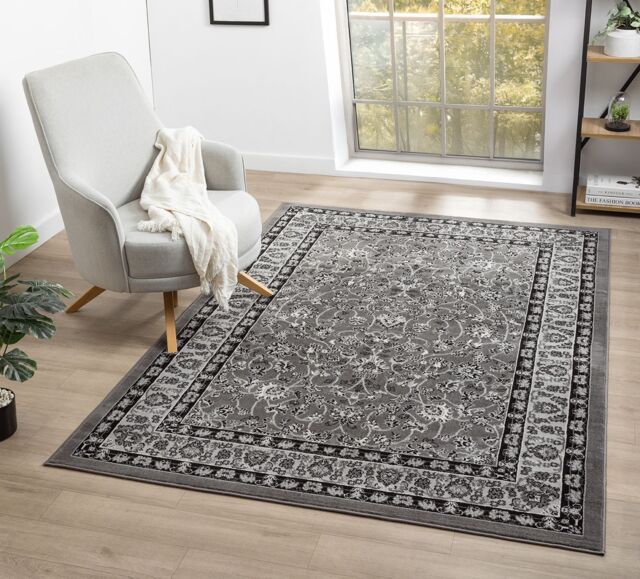 Desire Rugs Obsidian Modern Low Pile Area Rug - Classical Traditional Design in Grey - Size: 160 cm x 230 cm - image 1