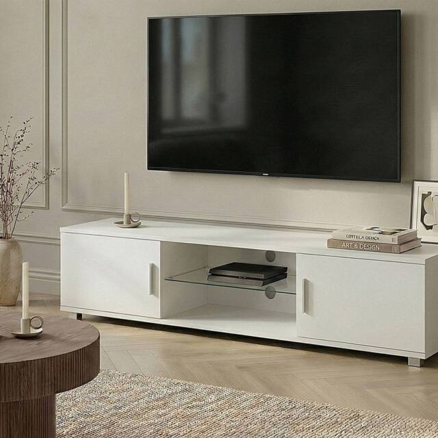 Wyld and Coco TV Stand - White MDF Cabinet with Metal Legs and Cable Management - image 1