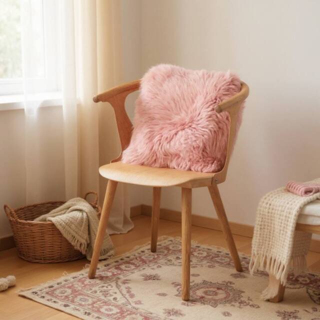 Infinity Leather Natural Sheepskin Real Wool Cushion in Pink - Size: 40 cm x 40 cm - image 1
