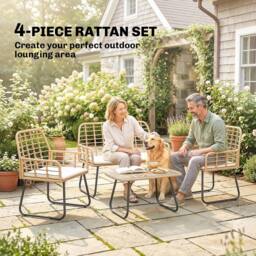 OUTSUNNY Rattan Garden Furniture Set, 4 Piece Outdoor Patio Furniture in Natural - thumbnail 4