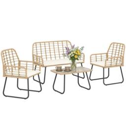 OUTSUNNY Rattan Garden Furniture Set, 4 Piece Outdoor Patio Furniture in Natural - thumbnail 2