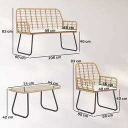 OUTSUNNY Rattan Garden Furniture Set, 4 Piece Outdoor Patio Furniture in Natural - thumbnail 3