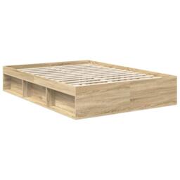 Berkfield Home Bed Frame with Headboard Sonoma 140 x 190 cm Solid Pine Wood in Brown - thumbnail 5