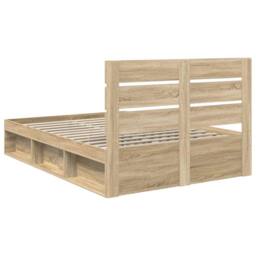 Berkfield Home Bed Frame with Headboard Sonoma 140 x 190 cm Solid Pine Wood in Brown - thumbnail 9