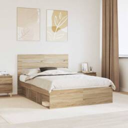 Berkfield Home Bed Frame with Headboard Sonoma 140 x 190 cm Solid Pine Wood in Brown