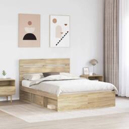 Berkfield Home Bed Frame with Headboard Sonoma 140 x 190 cm Solid Pine Wood in Brown - thumbnail 3