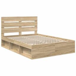Berkfield Home Bed Frame with Headboard Sonoma 140 x 190 cm Solid Pine Wood in Brown - thumbnail 4