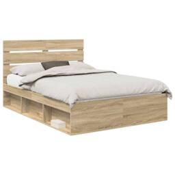 Berkfield Home Bed Frame with Headboard Sonoma 140 x 190 cm Solid Pine Wood in Brown - thumbnail 2
