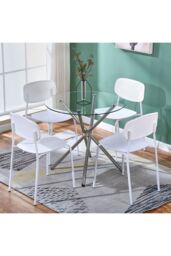 Living and Home Tempered Glass Crossover Round Dining Table 88cm Dia x 75cm H in Clear - Size: 88 cm Dia x 75 cm H - thumbnail 3