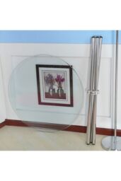 Living and Home Tempered Glass Crossover Round Dining Table 88cm Dia x 75cm H in Clear - Size: 88 cm Dia x 75 cm H - thumbnail 5