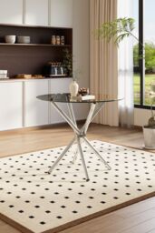 Living and Home Tempered Glass Crossover Round Dining Table 88cm Dia x 75cm H in Clear - Size: 88 cm Dia x 75 cm H - thumbnail 2