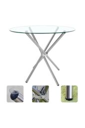 Living and Home Tempered Glass Crossover Round Dining Table 88cm Dia x 75cm H in Clear - Size: 88 cm Dia x 75 cm H - thumbnail 6