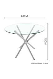 Living and Home Tempered Glass Crossover Round Dining Table 88cm Dia x 75cm H in Clear - Size: 88 cm Dia x 75 cm H - thumbnail 4