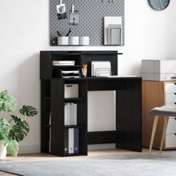 Berkfield Home Desk with Storage Black Oak 90x48x101.5 cm Engineered wood