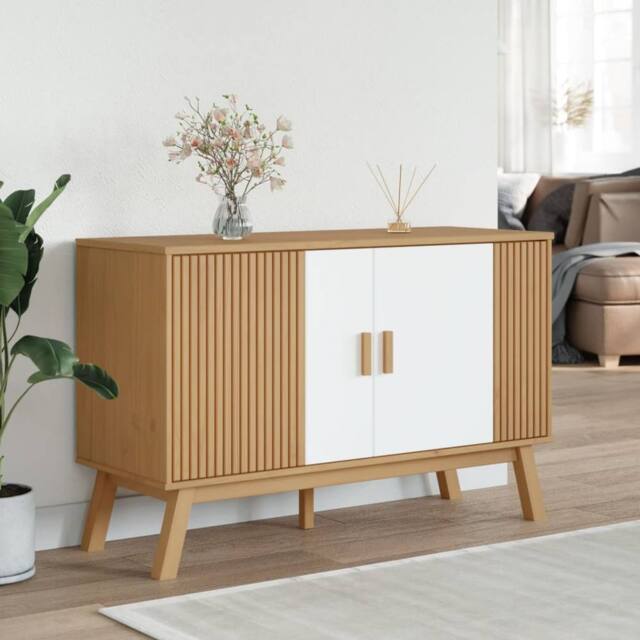 Berkfield Home Sideboard OLDEN White & Brown 114x43x73.5 cm Solid Wood Pine in Natural - image 1