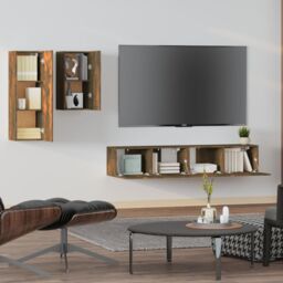 Berkfield Home 4 Piece TV Cabinet Set Smoked Oak Engineered Wood in Brown - thumbnail 3