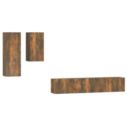 Berkfield Home 4 Piece TV Cabinet Set Smoked Oak Engineered Wood in Brown - thumbnail 2