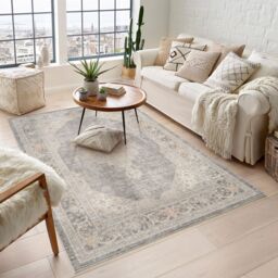 Desire Rugs Maia Washable Orchid Floral Traditional Area Rug Non-Slip -Living Room in Grey - Size: 120 cm x 180 cm