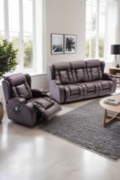 More4Homes Caesar Manual Recliner Bonded Leather 1+3 Seater Sofa Set in Brown - thumbnail 1