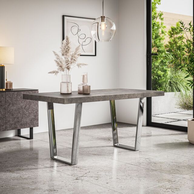 More4Homes Aria 4-6 Seater Dining Table w Chrome Legs in Grey - image 1