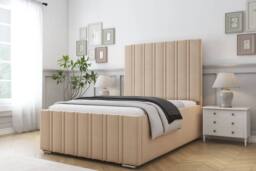 "Comfort Beds Lorenzo Plush Bed Frame - 50"" Upholstered Headboard in Stone - Size: Small Double" - thumbnail 1