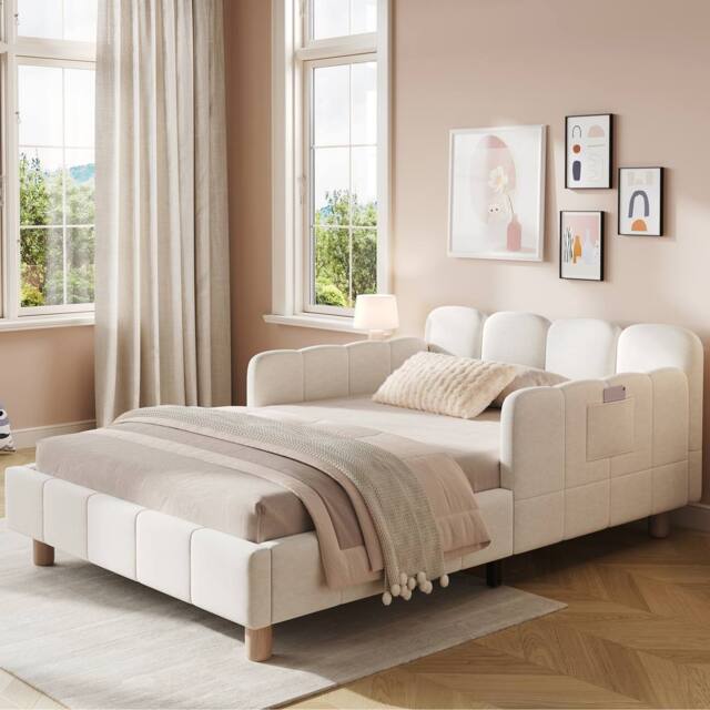 Merax Velvet 3ft Single Corner Daybed with Flexible Layout & Storage Pockets in Beige - image 1
