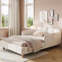 Merax Velvet 3ft Single Corner Daybed with Flexible Layout & Storage Pockets in Beige - thumbnail 1