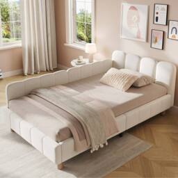 Merax Velvet 3ft Single Corner Daybed with Flexible Layout & Storage Pockets in Beige - thumbnail 3