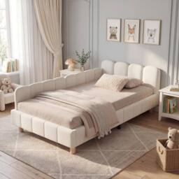 Merax Velvet 3ft Single Corner Daybed with Flexible Layout & Storage Pockets in Beige - thumbnail 5