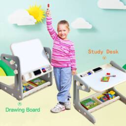 CASART Kids Art Table w/ Chair Toddlers2 in 1 Magnetic Painting Board in Grey - thumbnail 4