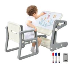 CASART Kids Art Table w/ Chair Toddlers2 in 1 Magnetic Painting Board in Grey
