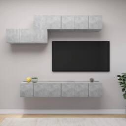 Berkfield Home 7 Piece TV Cabinet Set Concrete Grey Engineered Wood - thumbnail 2