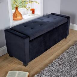 Home Source Ottoman Window Seat Hidden Storage Box Bench Velvet Black Home Living - thumbnail 3