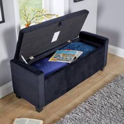 Home Source Ottoman Window Seat Hidden Storage Box Bench Velvet Black Home Living - thumbnail 7