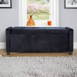 Home Source Ottoman Window Seat Hidden Storage Box Bench Velvet Black Home Living - thumbnail 4