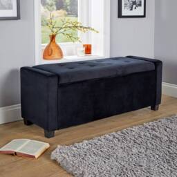 Home Source Ottoman Window Seat Hidden Storage Box Bench Velvet Black Home Living - thumbnail 2