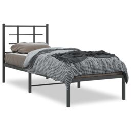 Berkfield Home Metal Bed Frame without Mattress with Headboard Black 75x190cm - Size: 75x190 cm - thumbnail 2