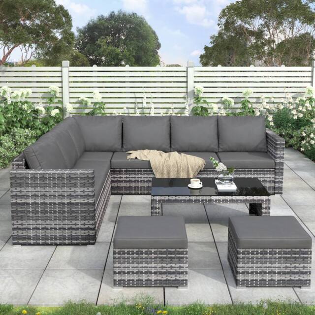 Direct Wicker Garden Corner Sofa Set Rattan Furniture with Coffee Table Stools in Grey - Size: 4 Pack - image 1