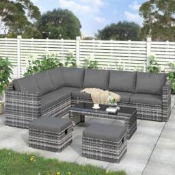 Direct Wicker Garden Corner Sofa Set Rattan Furniture with Coffee Table Stools in Grey - Size: 4 Pack - thumbnail 9