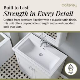Balterley Bathroom Floor 2-Door Vanity Unit & Fireclay Basin, Satin White, 800mm in White - thumbnail 4
