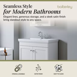 Balterley Bathroom Floor 2-Door Vanity Unit & Fireclay Basin, Satin White, 800mm in White - thumbnail 2